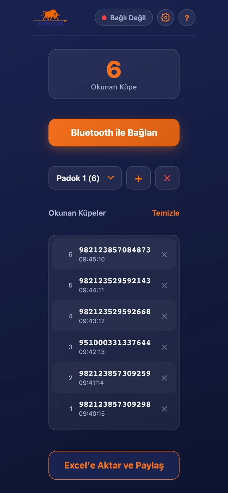 Ayvetsan RFID canlı küpe listesi